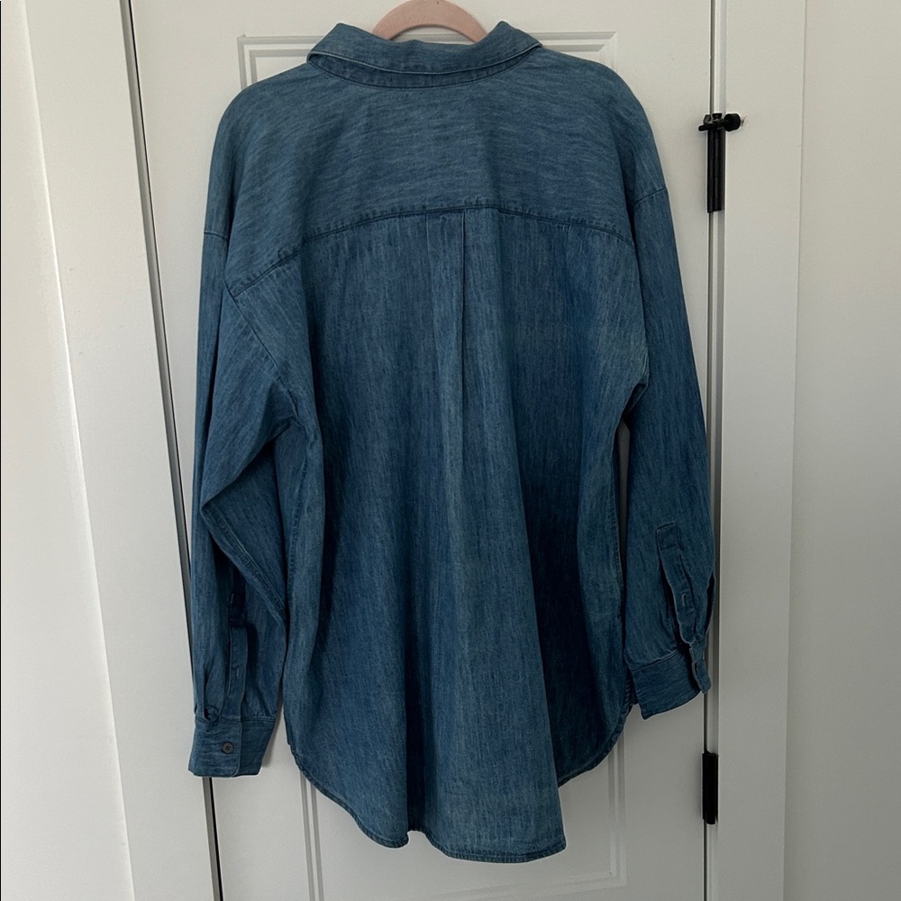LOFT Chambray Oversized Button-Up Pocket Shirt, NWT - Picture 8 of 9
